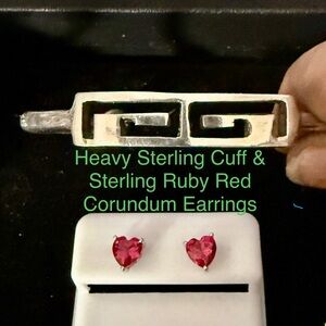 Sterling Cuff & Sterling Heart Earrings